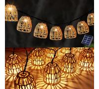 Guirlande lumineuse solaire à 10 LED pour extérieur, boule en rotin | Guirlande lumineuse solaire à LED pour extérieur, résistante aux intempéries, étanche