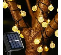 Guirlande lumineuse solaire à boule de cristal à 8 modes, lumières solaires étanches pour le jardin, le patio, le porche, les mariages, les fêtes et la décoration de Noël 7 m (23 pieds) 50 LED multico
