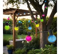 Guirlande lumineuse solaire à LED avec 20 ampoules striées sur 570 cm - Multicolore rétro - Éclairage décoratif de jardin avec lampes colorées - Éclairage d'ambiance