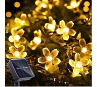 Guirlande Lumineuse Solaire Chaîne Fleur Cerise Fée 7m 50LED 8 Modes,Jardin Noël Patio Décoration Intérieure Blanc chaud