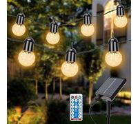 Guirlande lumineuse solaire de 15,5 m, 25 LED blanc chaud 2700 K, avec télécommande