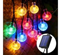 Guirlande lumineuse solaire de jardin - 13,2 m - 60 LED - Étanche IP65 - Batterie de 1000 mAh - Globe en cristal - 8 modes - Pour jardin, fête (colorée + fonction mémoire)
