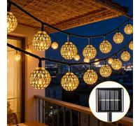 Guirlande lumineuse solaire d'extérieur - 5 m - 20 LED - Boule marocaine - Éclairage solaire de jardin - Blanc chaud avec 8 modes d'éclairage et étanche IP65 - Lampes solaires pour balcon, terrasse