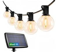 Guirlande lumineuse solaire d'extérieur - 762 m, G40, 25 ampoules LED, câble lumineux étanche - 4 modes d'éclairage blanc chaud - Guirlande lumineuse solaire avec capteur de lumière pour une ambiance 