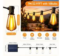 Guirlande lumineuse solaire - Éclairage extérieur suspendu - 7 mètres - 10 LED - Intensité réglable - Étanchéité IP44 - Résistante aux chocs