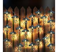 Guirlande lumineuse solaire à LED, lampe solaire d'extérieur, décoration de jardin, style maison de campagne, piquet de terre à batterie, argent, 30x LED blanc chaud, DxL 6x200 cm