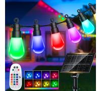 Guirlande Lumineuse Solaire Exterieur Guinguette - 55FT/17M RGB Changement Couleur LED Ampoules IP65 Imperméable Guinguette Chaîne Lumiere Exterieur Décorations pour Jardin Noël Patio Terrasse Fête