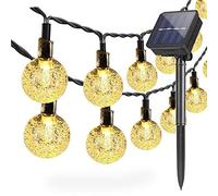 Guirlande Lumineuse Solaire Exterieur Jardin 6,5 m 30 LED Imperméable Lumières féériques Globe Boule de cristal Décor Festival Coloré Lumière pour Fête Mariage Patio Noël Décoration (Blanc Chaud)