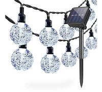 Guirlande Lumineuse Solaire Exterieur Jardin 6,5 m 30 LED Imperméable Lumières féériques Globe Boule de cristal Décor Festival Coloré Lumière pour Fête Mariage Patio Noël Décoration (Blanc Froid)