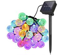 Guirlande Lumineuse Solaire Exterieur Jardin 6,5 m 30 LED Imperméable Lumières féériques Globe Boule de Cristal Décor Festival Coloré Lumière pour Fête Mariage Patio Noël Décoration (Multicolore)