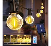 Guirlande Lumineuse Solaire Extérieure 10M, Guirlande Guinguette avec Télécommande 15+1 Ampoules LED, 8 Modes d’Éclairage, 4 Luminosité Réglable, Guirlande IP44 Étanche pour Jardin Balcon Terrasse