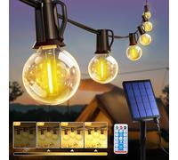 Guirlande Lumineuse Solaire Extérieure 15M, Guirlande Guinguette avec Télécommande 25+3 Ampoules LED, 8 Modes d’Éclairage, 4 Luminosité Réglable, Guirlande IP44 Étanche pour Jardin Balcon Terrasse