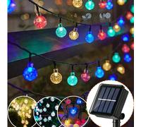 Guirlande lumineuse solaire, guirlande lumineuse à boules bulles solaires, lumières de jardin solaires extérieures, boule de cristal lumineuse solaire avec 8 fonctions, 20/50/100 LEDs blanc chaud blan