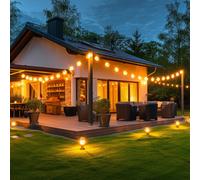 Guirlande lumineuse solaire, lampe de jardin, lampe d'extérieur, 24 ampoules LED, lampe de terrasse avec piquet, blanc chaud, L 660 cm