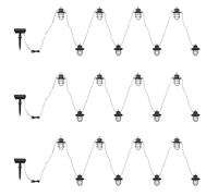 Guirlande lumineuse solaire, lampe solaire, lampe de jardin d'extérieur LED, effet flamme, piquet de terre à batterie, noir, 24x lanternes LED, blanc chaud, DxL 8x200 cm