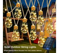Guirlande lumineuse solaire LED 16/10 en corde de chanvre, étanche, décorative pour extérieur, avec 8 modes, pour patio, jardin, fête