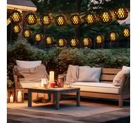 Guirlande lumineuse solaire LED extérieur lampe solaire décoration jardin en forme de boule effet flamme, plastique noir, LED blanc chaud, L 200 cm, terrasse