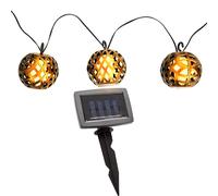 Guirlande lumineuse solaire LED extérieur lampe solaire décoration jardin en forme de boule effet flamme, plastique noir, LED blanc chaud, L 200 cm, terrasse