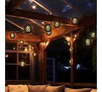 Guirlande lumineuse solaire LED extérieur lampe solaire décoration jardin en forme de boule effet flamme, plastique noir, LED blanc chaud, L 200 cm, terrasse
