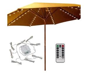 Guirlande Lumineuse Solaire Parasol 104 LED Fil Cuivre Télécommande Extérieur Jardin Terrasse Étanche Décoration PIQUET D'ATTACHE