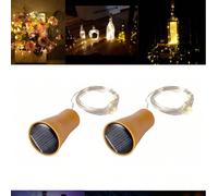 Guirlande lumineuse solaire pour bouteille de vin, fil de cuivre, forme de bouchon, convient pour mariage, Noël, extérieur, jardin, décoration de pelouse, lumière chaude/blanche/couleur 2 mètres (lumi