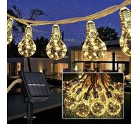 Guirlande lumineuse solaire sans fil de 7,5 mètres avec 16 ampoules LED blanc chaud, étanche pour l'extérieur, avec 8 modes d'éclairage, pour le jardin, le balcon et les fêtes