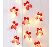 Guirlande lumineuse Talking Tables 2,6 m avec nœud en tissu et 10 LED, fil argenté avec chambre rouge, Noël, mariage, Saint-Valentin, fête de fiançailles, fête prénuptiale, anniversaire