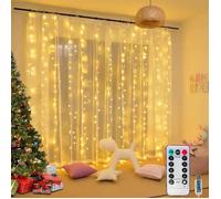 Guirlande Rideau LED 300 LEDs Découpable 3x3m - Avec Télécommande et Minuterie, pour Chambre, Mariage, Fête - Blanc Chaud