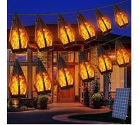 Guirlande Solaire Extérieur 12m 120LED avec Effet Flammes Réaliste,IP65 Étanche Lumière de Jardin pour Terrasse Balcon Pergola