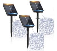 Guirlande Solaire Exterieur 12M 120LED 【Lot de 3】Guirlande Lumineuse Exterieure Solaire Étanche Blanc Froid 8 Modes Lumière Solaire Décoration pour Jardin Terrasse Maison Fête Noël Mariage