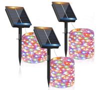 Guirlande Solaire Extérieur 12M 120LED [Lot de 3] - Lumineuse Étanche Colorée 8 Modes - Décoration pour Jardin, Terrasse, Maison, Fête, Noël, Mariage