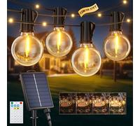 Guirlande Solaire Exterieur, 12M/39.4Ft Guirlande Lumineuse Solaire avec 14+1 G40 Ampoules et 26 Perles LED, 19 Modes Étanche IP44 Guirlande Guinguette Extérieur pour Jardin Terrasse Mariage Fête