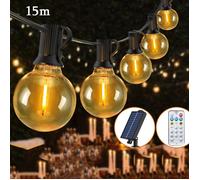 Guirlande Solaire Exterieur,15m Guirlande Lumineuse Solaire avec 25+1 G40 Ampoules, 8 Modes Étanche IP44 Guirlande Guinguette Noël