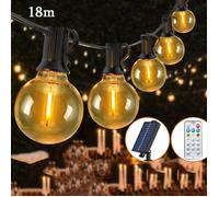 Guirlande Solaire Exterieur, 18m Guirlande Lumineuse Solaire avec 30+1 G40 Ampoules, 8 Modes Étanche IP44 Guirlande Guinguette Noël