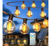 Guirlande Solaire Exterieur, 7,5m Guirlande Lumineuse Exterieure Solaire | avec 10+1 G40 Ampoules, 8 Modes, IP44 Étanche Guirlande Guinguette Extérieur pour Jardin Terrasse Mariage Fête