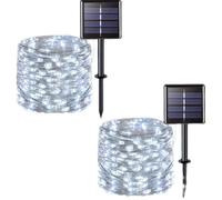 Guirlande Solaire Extérieur Blanc, Lot 2x22M 100 LED 8 Modes, Décoration Noël Jardin Étanche