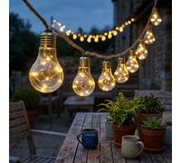 Chaîne lumineuse solaire LED à l'extérieur de la chaîne lumineuse à l'extérieur de la chaîne de lumière solaire décoration de balcon, corde de chanvre, LED 3 watts blanc chaud, L 570 cm, jardin