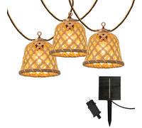 Guirlande lumineuse extérieur raccordable 10 abat-jour naturels en rotin MALY LIGHT HYBRID LED blanc chaud 8m solaire et sur secteur