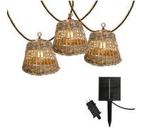 Guirlande lumineuse extérieur raccordable 10 abat-jour naturels en rotin SAMOA LIGHT HYBRID LED blanc chaud 8m solaire et sur secteur