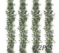 Guirlande suspendue d'eucalyptus artificiel, 1/2/4 pièces, fleurs blanches, vignes, fausses plantes pour arc de mariage, mur, fête à domicile, décor de noël 0044B