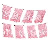 Guirlande tissée en macramé rose -1,3 m | 100% coton tissu Bunting pour chambre de filles, décoration Boho, salon, décorations de fête d'anniversaire, Festival