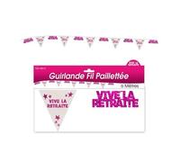 Guirlande - Vive la Retraite - 6 mètres - Rose - Pailletée - Holographique