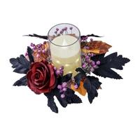 Guirlandes Anneau pour bougies Halloween 7,6 cm Centre réaliste élégant | Bougeoir colonne avec fleurs artificielles pour Halloween, cuisine, fête, décoration de table