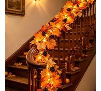 Guirlandes de Feuilles d’Érable Artificielles,Automne Guirlande | avec Lumière 1.8m 35 LED,Fall Maple Leaf Garland,pour Cheminée, Jardin, Maison, Mariage, Décoration D'automne
