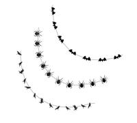 Guirlandes D'halloween Papier Noir 3 Pièces Drapeaux Effrayants | Fenêtre et Jardin, Motifs Araignée Chauve-souris Corbeau, Faciles à Suspendre, Recyclables