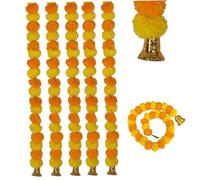 Guirlandes indiennes pour la décoration, 5 pièces, guirlande de soucis pour la décoration, fleur de souci artificielle jaune orange 1, 5 m avec cloche, décorations Diwali pour la maison, le fest