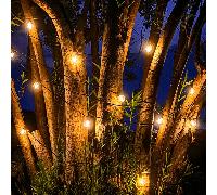Guirlandes lumineuses solaires G40, 15 ampoules 15m/30 ampoules 30m + télécommande infrarouge, guirlandes lumineuses solaires LED boule, éclairage extérieur solaire pour le camping, le jardin, la terr