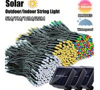 Guirlandes lumineuses solaires LED pour la décoration de jardin extérieur, guirlandes de fées 5m/7m/12m/22m&20/50/100/200 LEDs, étanches avec 8 modes d'éclairage, guirlande lumineuse solaire pour Noël
