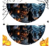 Guirlandes Pour L'Extérieur 2 Pièces Drapeaux Éventail Demi-Cercle Double | Ensemble Bannière Porche Halloween pour Maison Garage Balcon Terrasse Clôture Jardin Entrée Couloir Mur Intérieur