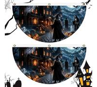 Guirlandes Pour L'Extérieur 2 Pièces Guirlande Demi-Cercle Demi-Éventail | Ensemble Bannière Porche Halloween Pour Maison Garage Balcon Patio Terrasse Cour Couloir Extérieur Intérieur